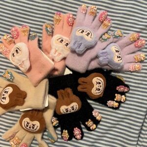 Kids Cartoon Animal Gloves Set - Pink, Purple, Black, Cream